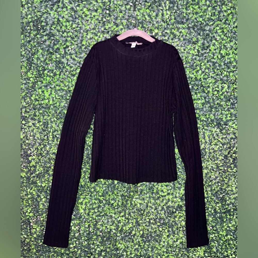 Express One Eleven Mock Neck Black Crop Top Ribbed Sweater
